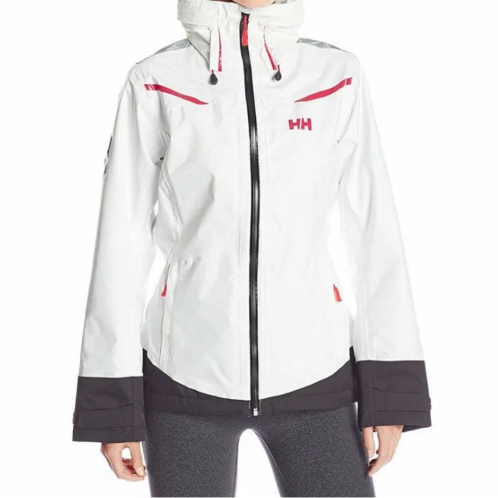 Helly Hansen White and Black Ski Jacket with Weather-Resistant Material